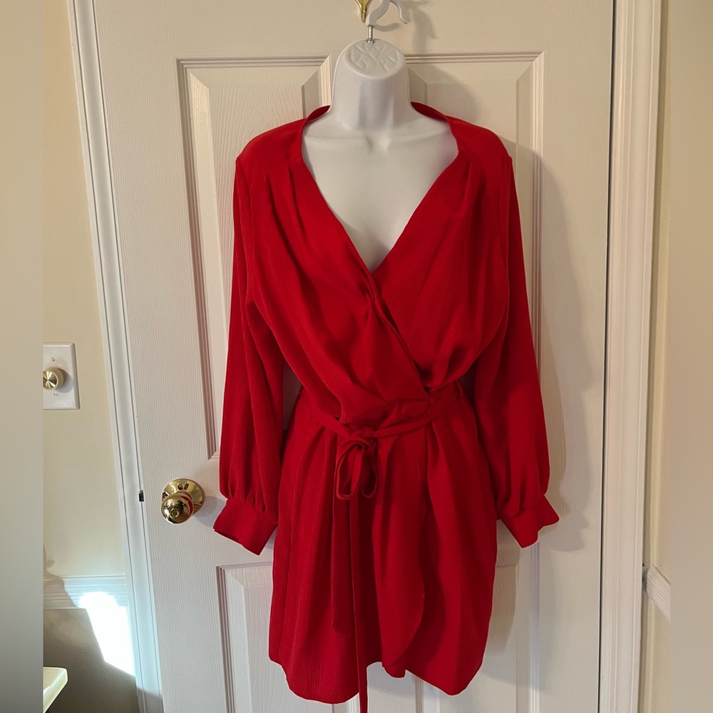 Red - Wrap Around Dress - with mid tie belt - Size 10